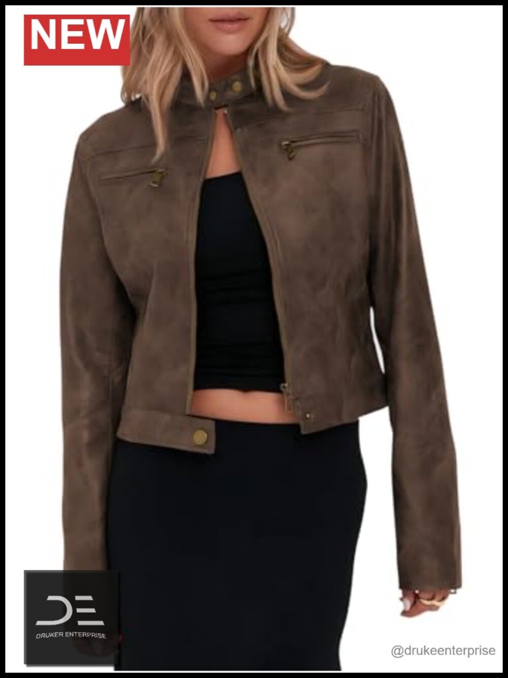 Faux Leather Cropped Motorcycle Jacket Zip Up Stand Collar Y2k Moto Coat